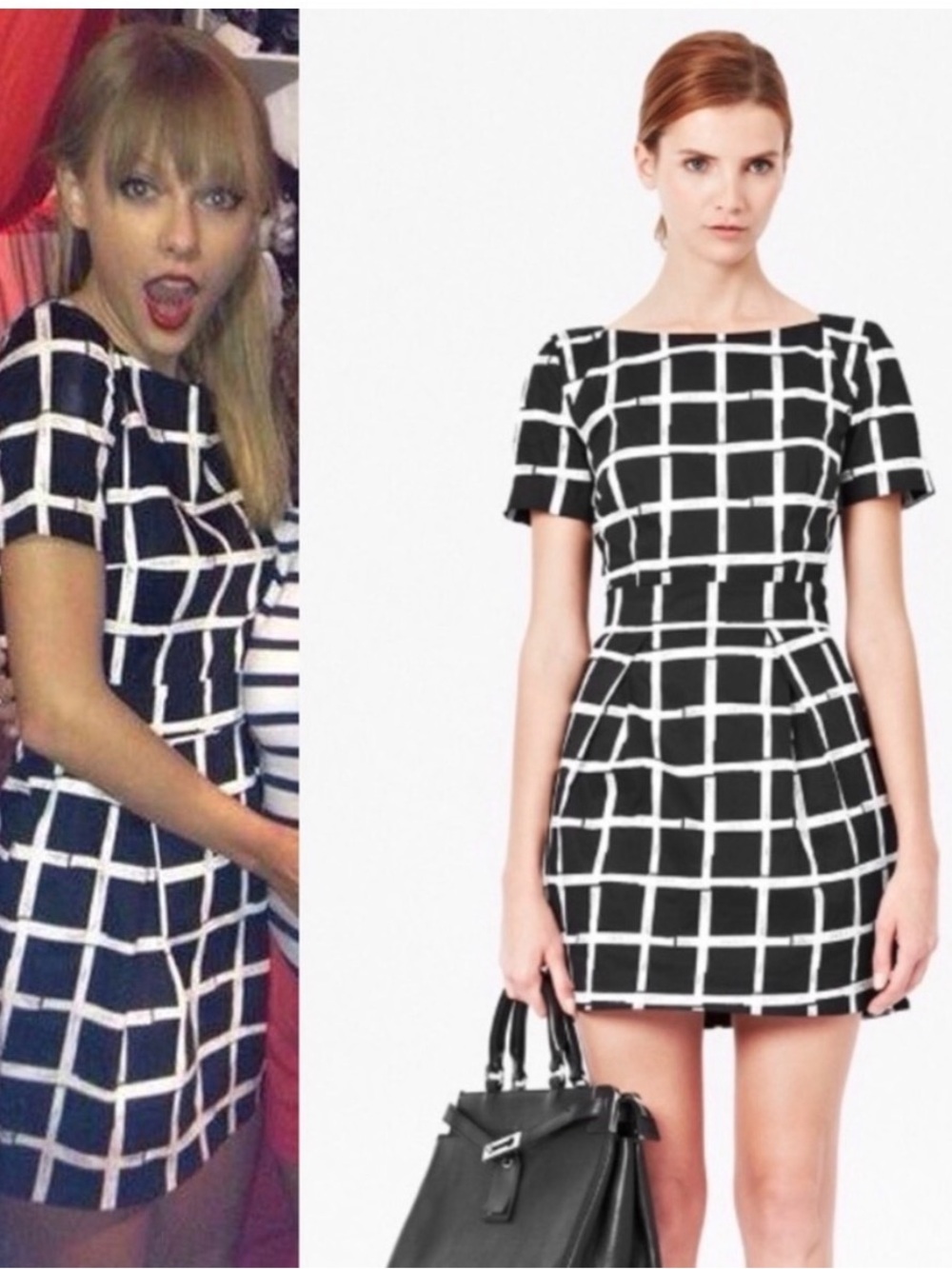 French Connection White & Black Paint Check Richie Dress Size 2